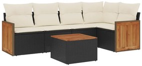 vidaXL Καναπές Κήπου 6 Τεμαχίων Μαύρο από Συνθετικό Ρατάν με Μαξιλάρια