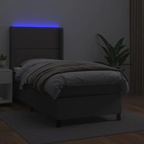 vidaXL Κρεβάτι Boxspring με Στρώμα &amp; LED Γκρι 100x200 εκ. Συνθ. Δέρμα