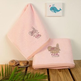 Πετσέτες Βρεφικές Με Κέντημα Rabbit Girl 146 (Σετ 2τμχ) Pink DimCol Σετ Πετσέτες 70x140cm 100% Cotton