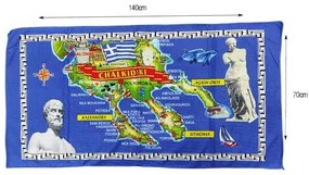 Πετσέτα θαλάσσης με τον χάρτη της Χαλκιδικής - Chalkidiki 140x70cm