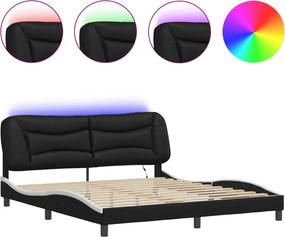 vidaXL Πλαίσιο κρεβατιού με LED χωρίς στρώμα Hvar Μαύρο/Λευκό 180x200εκ.