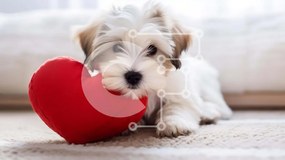 Σετ των 2 Intra Συλλεκτικό Ξύλινο Παζλ Plywood 4mm - Χαριτωμένος σκύλος με μαξιλάρι σε σχήμα καρδιάς Σε Ξύλινο Κουτί - Διαστάσεις: 10x10 cm – 25 κομμάτια