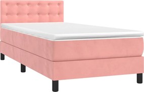 vidaXL Κρεβάτι Boxspring με Στρώμα &amp; LED Ροζ 90x190 εκ. Βελούδινο
