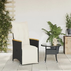 vidaXL Καρέκλα Κήπου Ανακλινόμενη Μαύρη Συνθετικό Ρατάν με Μαξιλάρια