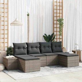 vidaXL Σετ Καναπέ Κήπου με μαξιλάρι 6 pcs Γκρι Πολυ ράταν