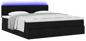 vidaXL Οθωμανικό κρεβάτι με στρώμα & LEDs Μαύρο ύφασμα 160x200cm