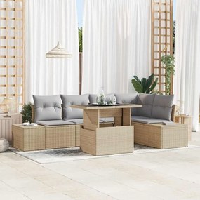 vidaXL Σετ Καναπέ Κήπου με μαξιλάρι 6 pcs Μπεζ Πολυ ράταν