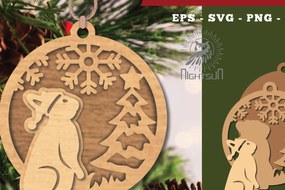 Σετ των 3 Intra απο ξύλο plywood 3mm-4mm πάχος Χριστουγεννιάτικο στολίδι με κομμένο λέιζερ με κουνέλι Δίασταση 8x8 cm INTRAFABR-112767588