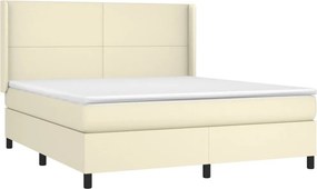 vidaXL Κρεβάτι Boxspring με Στρώμα &amp; LED Κρεμ 180x200 εκ. Συνθ. Δέρμα