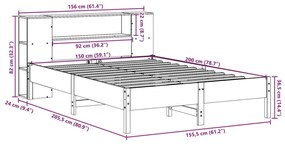 Κρεβάτι Βιβλιοθήκη Χωρίς Στρώμα 150x200 εκ Μασίφ Ξύλο Πεύκου - Λευκό