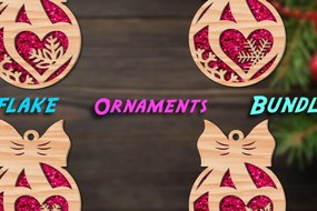 Intra απο ξύλο plywood 3mm-4mm πάχος Χριστουγεννιάτικα στολίδια με νιφάδα χιονιού καρδιές #2 Δίασταση 8x8 cm INTRAFABR-43535303