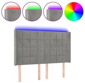 Κεφαλάρι Κρεβατιού LED Ανοιχτό Γκρι 147x16x118/128εκ. Βελούδινο 3124096