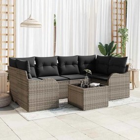 vidaXL Σετ Καναπέ Κήπου 7 pcs Γκρι Πολυεστέρας, Ρατάν και Γυαλί