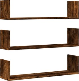 vidaXL Ράφια Τοίχου 3 τεμ. Καπνιστή Δρυς 80x18x18 εκ. Επεξεργ. Ξύλο