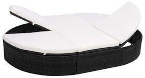 vidaXL Ξαπλώστρα Διπλή Μαύρη από Συνθετικό Ρατάν με Κουρτίνες