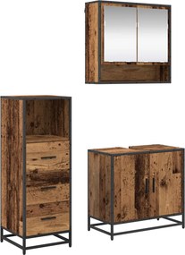 vidaXL Σετ Επίπλων Μπάνιου με ράφι 3 pcs Παλιό Ξύλο Επεξεργασμένο ξύλο