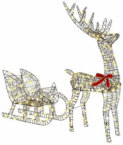 vidaXL Έλκηθρο με Ελάφια Θερμό λευκό 70 x 26 x 128,5 εκ Ρατάν