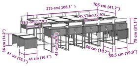 vidaXL Σετ Τραπεζαρίας Κήπου 15 τεμ. Γκρι Συνθετικό Ρατάν με Μαξιλάρια