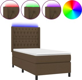 vidaXL Κρεβάτι Boxspring με Στρώμα &amp; LED Σκ.Καφέ 90x200 εκ. Υφασμάτινο