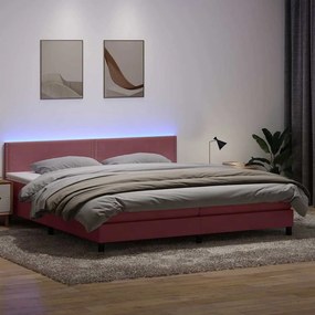 vidaXL Κρεβάτι Boxspring με Στρώμα &amp; LED Ροζ 180x210 εκ. Βελούδινο