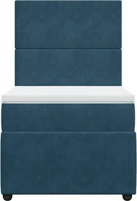 vidaXL Κρεβάτι Boxspring με Στρώμα Σκούρο Μπλε 90x190 εκ. Βελούδινο