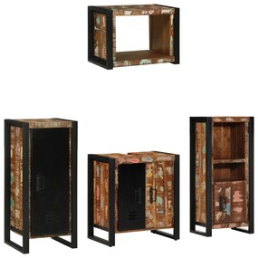 vidaXL Σετ Επίπλων Μπάνιου 4 pcs Πολύχρωμο Στερεό ανακτημένο ξύλο