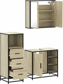 vidaXL Σετ Επίπλων Μπάνιου 3 Τεμαχίων Sonoma Δρυς Επεξεργασμένο Ξύλο