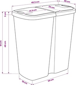 vidaXL Κάδος Αχρήστων Λευκό 48,5 x 28 x 51 εκ. PP