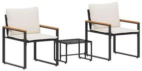 vidaXL Σύνολα επίπλων με μαξιλάρι 3 pcs Μαύρο και Κρεμ Λευκό Ρατάν