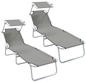vidaXL Ξαπλώστρα 2-πρόσωπο 2 pcs Γκρι 58 x 188 x 77 εκ. ύφασμα