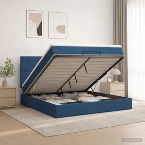 vidaXL Κρεβάτι Ottoman με Στρώμα και LED Μπλε 180 x 200 cm Ύφασμα