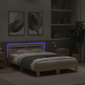 vidaXL Πλαίσιο Κρεβατιού με Κεφαλάρι/LED Sonoma Δρυς 120 x 190 εκ.