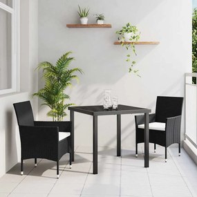 vidaXL Σέτ φαγητού για κήπο με μαξιλάρι 3 pcs Μαύρο Πολυ ράταν