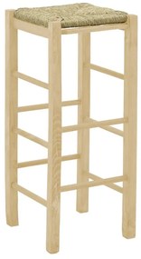 Σκαμπό καφενείου χωρίς πλάτη με ψάθα Bodier-Charchie I άβαφο ξύλο 35x35x78εκ 35x35x78 εκ.