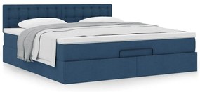 vidaXL Οθωμανικό κρεβάτι με στρώμα μπλε 160x200cm ύφασμα