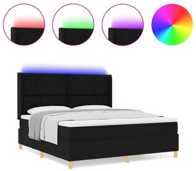 vidaXL Κρεβάτι Box Spring με Στρώμα & LED Μαύρο 180x200 εκ Υφασμά