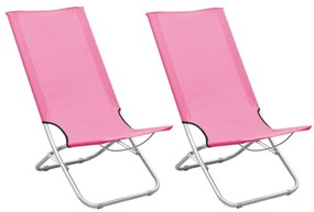 Καρέκλες Παραλίας Πτυσσόμενες 2 τεμ. Ροζ Υφασμάτινες - Ροζ