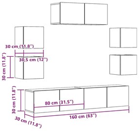 7 τεμαχίων ντουλάπι τηλεόρασης που τοποθετείται τοίχο από - Καφέ