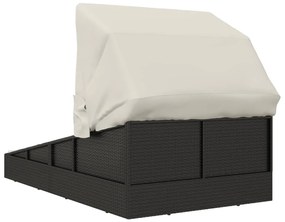 vidaXL Ξαπλώστρα με Πτυσσόμενη Οροφή Μαύρη 200x114x128 εκ. Συνθ. Ρατάν