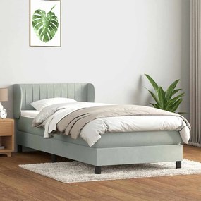 Κρεβάτι Boxspring με Στρώμα Ανοιχτό Γκρι 80x210 εκ. Βελούδινο