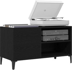 vidaXL Ντουλάπι δίσκων βινυλίου με ράφι Μαύρη Οξυά 84,5 x 38 x 48 cm