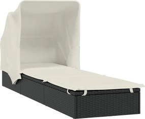 vidaXL Ξαπλώστρα Πτυσσόμενη Οροφή Μαύρη 213 x 63 x 97 εκ. Συνθ. Ρατάν