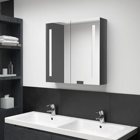 Ντουλάπι Μπάνιου με Καθρέφτη &amp; LED Γυαλ. Γκρι 62 x 14 x 60 εκ. - Γκρι