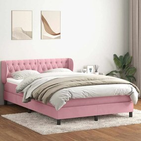 VidaXL Κρεβάτι Boxspring με Στρώμα Ροζ 140x210 εκ. Βελούδινο