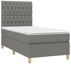 vidaXL Κρεβάτι Boxspring με Στρώμα &amp; LED Σκ.Γκρι 90x190 εκ. Υφασμάτινο