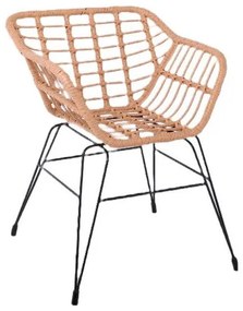 WOODWELL Ε2442,1SALSA-S Πολυθρόνα Κήπου, Μέταλλο Βαφή Μαύρο, Wicker Φυσικό (χωρίς μαξιλάρι) 57x64x76cm Ε2442,1