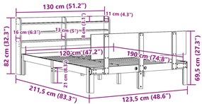 Πλαίσιο Κρεβατιού με Κεφαλάρι Λευκό 120x190 εκ. Μασίφ Πεύκου - Λευκό