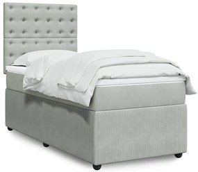 vidaXL Κρεβάτι Boxspring με Στρώμα Ανοιχτό Γκρι 80x200 εκ. Βελούδινο