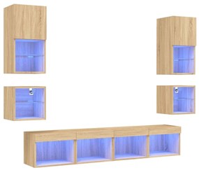 vidaXL Έπιπλα Τοίχου Τηλεόρασης 8 τεμ. LED Sonoma Δρυς από Επεξ. Ξύλο