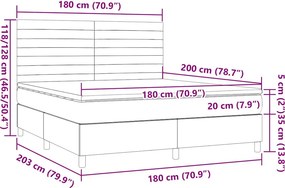 vidaXL Κρεβάτι Boxspring με Στρώμα Σκούρο Καφέ 180x200 εκ Υφασμάτινο